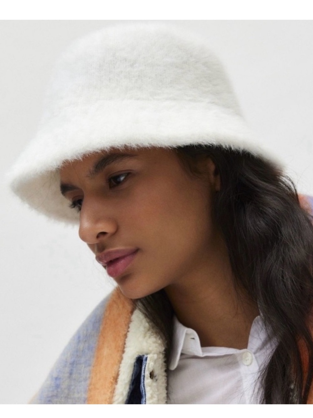 Urban Outfitters White Fuzzy Bucket Hat